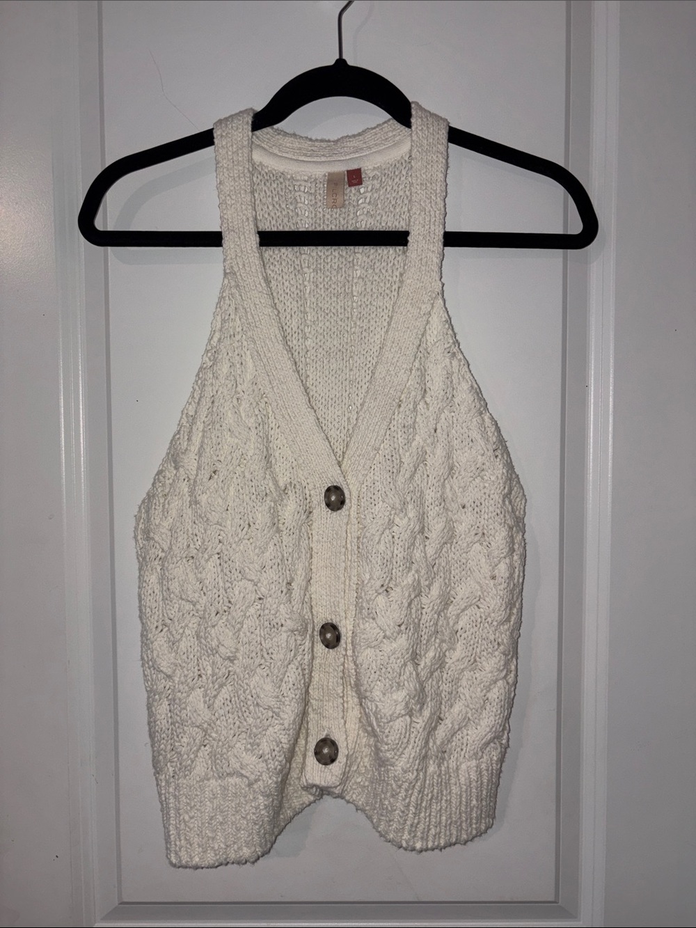Pilcro Cream Cable-Knit Button-Front Sweater Vest